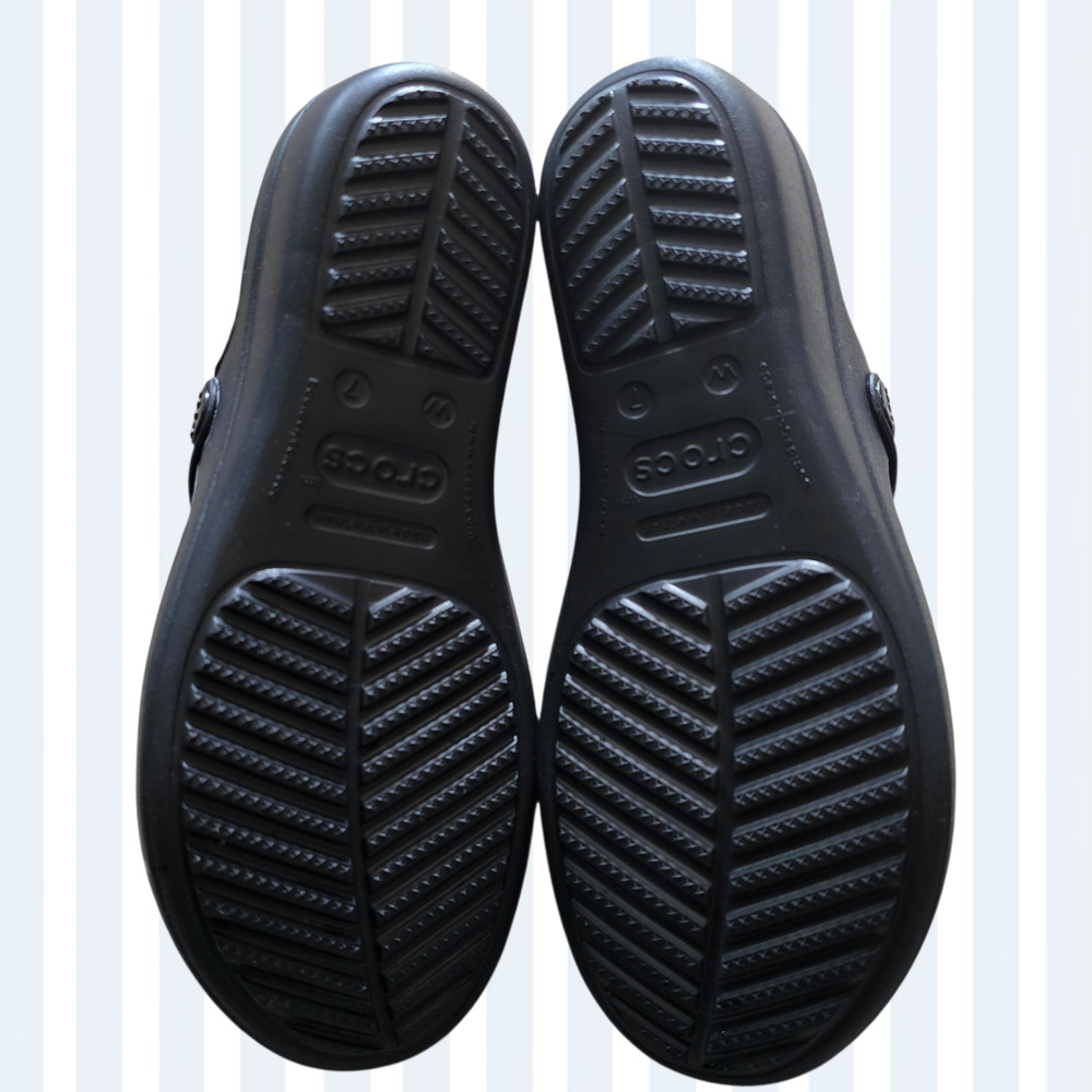 NWOT, Crocs Women's Sanrah Liquid Metallic Sandals Thongs Black, Size 7 - Picture 5 of 6